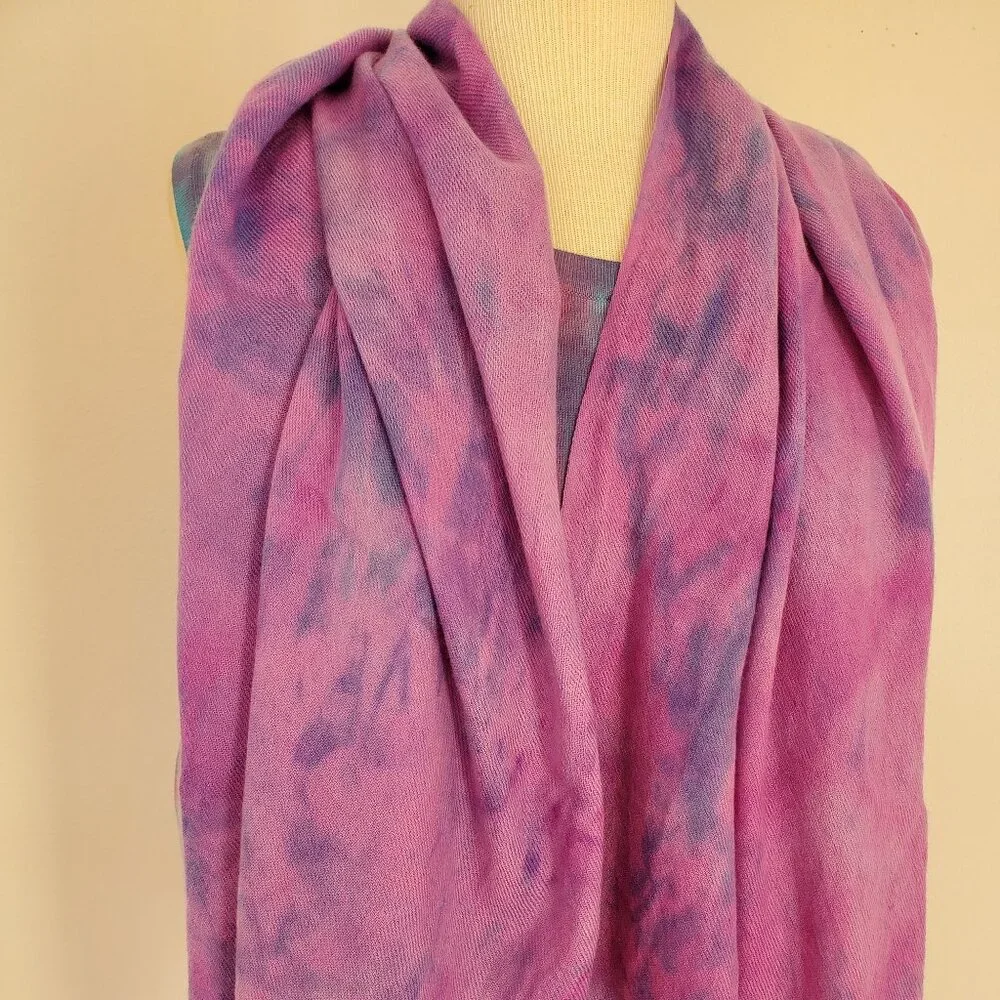 NEW Cashmere merino oversized Scarf Wrap tie dyed brunello blue purple pink XL